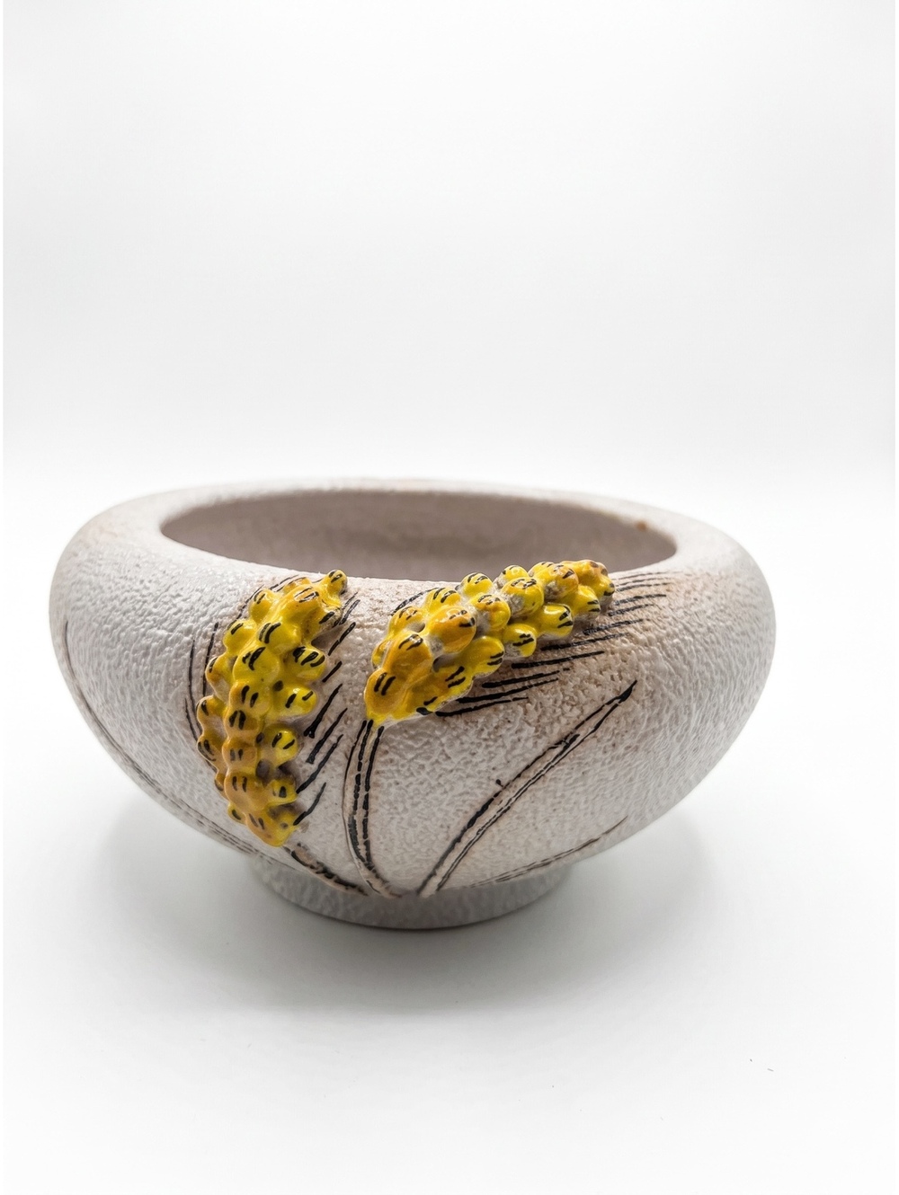Vintage Italian Art Pottery Bowl Wheat Sheaf Textured Centerpiece Italy Decor